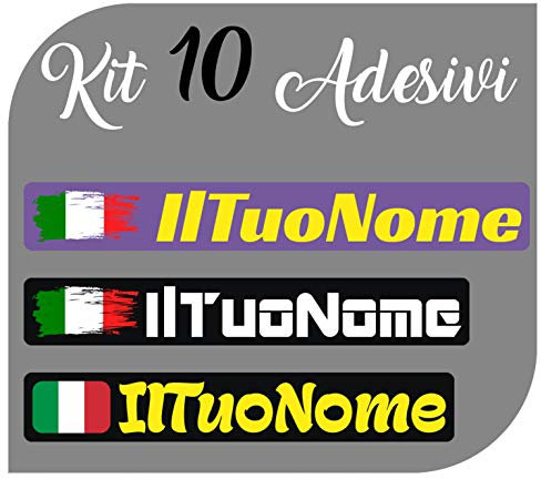 CrisPhy Set di x10 Adesivi in Vinile con Il Tuo Nome con la Bandiera dell'Italia – Bici, Casco, Racchetta da Paddle, Skateboard, Auto, Moto, ECC (Font Pack 2)