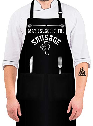 The Cozy Mart Grillschürze für Männer und Frauen, verstellbare Latzschürze mit 2 Taschen und 101,6 cm langen Bändern für Küche, Kochen, Backen, Gartenarbeit, schwarz Fits all Schwarz-13