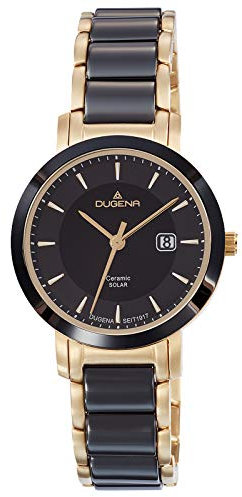 Dugena Damen-Armbanduhr 4461008 Ceramic Solar, Quarz, Solarbetrieb, schwarzes Zifferblatt, Keramik-Edelstahlgehäuse, Mineralglas, Keramik-Edelstahlarmband, Drückerfaltschließe, 5 bar