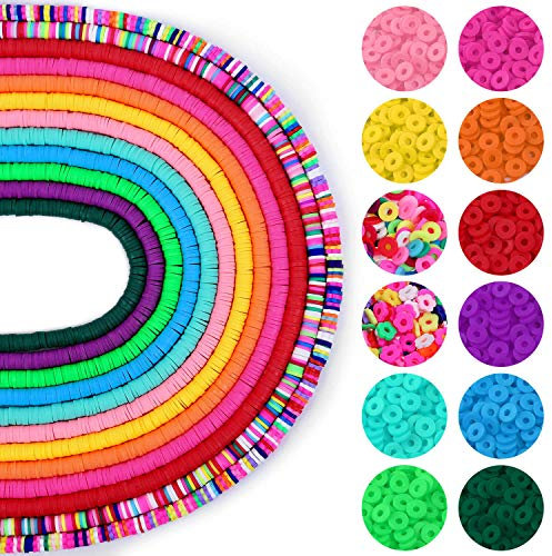 4560 Stücke Clay Perlen, Caffox 12 Farben Polymer Heishi Perlen 6mm Flache Perlen Tonperlen Bastelset Schmuckherstellungs Sets Für DIY Halskette Charm Armband Geschenk für Kinder Erwachsene