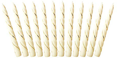Auswahl Farbe + Menge - gold verzierte Spiralkerze Spitzkerze Stabkerze Renaissancekerze Tafelkerze Leuchterkerze ca. Ø 22 x 220 mm gedreht hier: 12 Kerzen creme (matt) / gold