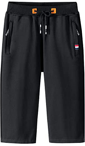 KTWOLEN Herren Sport Jogginghose Sommer Outdoor Kurze Hose Baumwolle Jogging Hose Capri Hosen Leicht Fitness Trainingshose Atmungsaktiv Sommer Shorts, Schwarz, L
