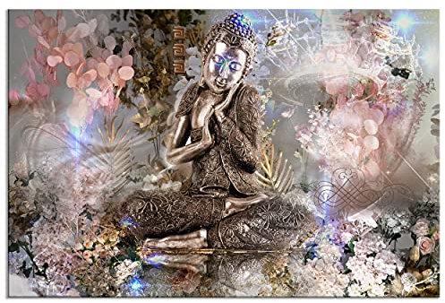 decomonkey - Impression sur Toile Intissé Bouddha 90x60 1 Pièce - Tableau Décoration Appartement Cadre en Bois Photo Déco Salon Peinture sur Toile Maison Coloré bouddhisme zen bouddha abstraction
