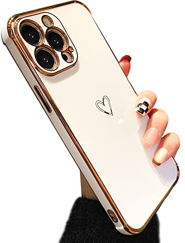 ZTOFERA Compatible with iPhone 13 Pro Case for Girls Women, Flexible Silicone Phone Case with Cute Heart Pattern Electroplated Design Shockproof Protective Bumper Cover for iPhone 13 Pro, White