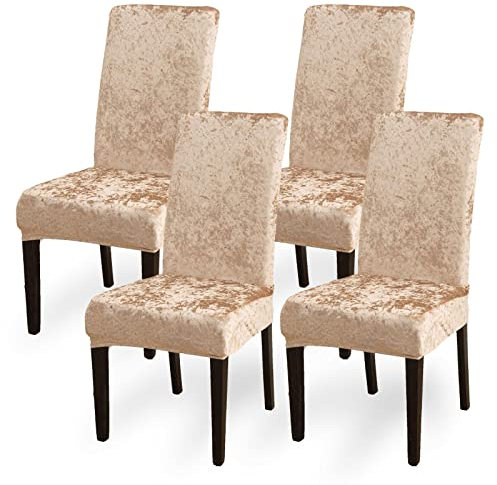 Aisprts Stuhlhussen Velvet Esszimmer Stuhlbezüge Abnehmbare Waschbare Stretch Stuhlhussen 4er Set für Zuhause, Küche, Bar, Hotel, Hochzeit, Zeremonie, Restaurant, Party, B1 Samt Golden