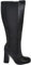 Stivale alto donna punta quadrata nero liscio gambale aderente con elastico al ginocchio tacco largo 10 cm moda con zip (36 EU)