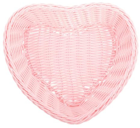 Cabilock Heart Shaped Basket Plastic Woven Storage Baskets Open Storage Bins Candy Bowl Bread Holder Table Centerpiece for Snack Fruit Candy Pink