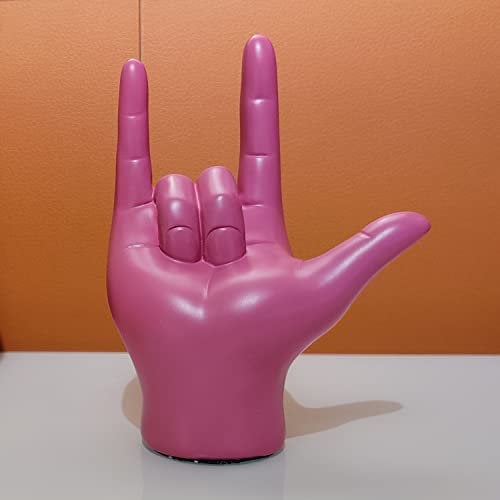 Mozhixue Gold Finger Gesture Statues I Love You Interpreter Sign Language Sculpture Finger Sculpture Polyresin Hand Statues Decor Gifts for Family And Friends Creative Home Living Room Decoration,Pink