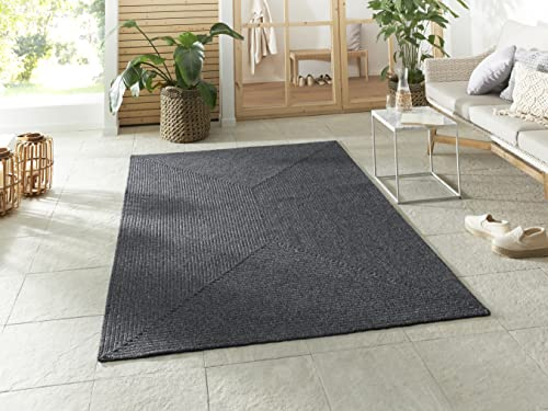Northrugs Trenzado In- & Outdoor Teppich Wetterfest – Pflegeleicht Handmade-Look für Innen und Außen Gewebter Outdoorteppich Läufer für Balkon, Terrasse, Wohnzimmer, Garten – Dunkelgrau, 160x230