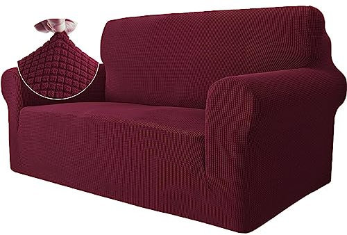 Ystyle Stretch Sofa überzug 2 Sitzer, Elastisch Sofabezug Mit Armlehnen, Jacquard Couch überzug rutschfest, Waschbar Sofa Cover Protector Für Hunde Haustiere, Weinrot