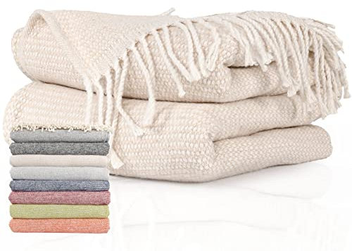 ANRO Tagesdecke Kuscheldecke Sofaüberwurf Couch Decke Sofadecke Wohnzimmerdecke Bettüberwurf mit Fransen Emma 150x200cm Beige