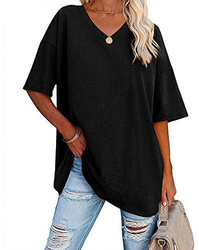 Famulily Summer Oversized T Shirt Short Sleeve Top for Women Casual Half Sleeve T Shirt Tops Women Loose Fit Black XXL