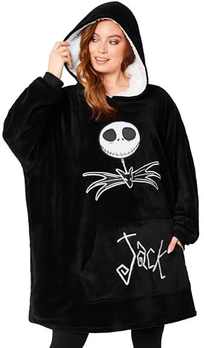 Disney Stitch Übergroße Hoodie Decke Damen Teenager, Fleece Oversized Kapuzenpullover mit Ärmeln One Size - Frauen Geschenke (Schwarz Jack Skellington)