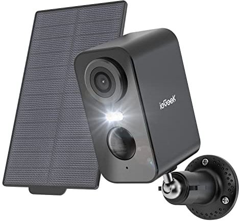ieGeek 2K 3MP Telecamera Wi-Fi Esterno Senza Fili, Videocamera Sorveglianza WiFi Batteria con Pannello Solare, Visione Notturna a Colori, Rilevazione di Movimento PIR, Sirena, 2 Vie Audio, Cloud, IP65