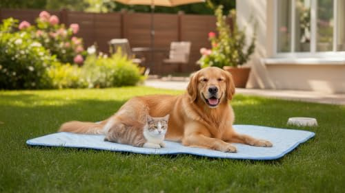 Ice Silk Cooling Mat for Dogs, Reusable Washable Pet Cool Pad for Cats and Puppys Leak-Proof Non-Slip Pee Pad for Bed Sofa Crate Cage Nest Car (100x65cm | Blue)