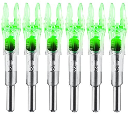 KEAUP Lot de 6 encoches Lumineuses pour flèches avec diamètre intérieur .204 .233 .244 .246 avec Douilles H, S, GT - Encoches de flèche LED Haute visibilité - Interrupteur Marche/arrêt Inclus