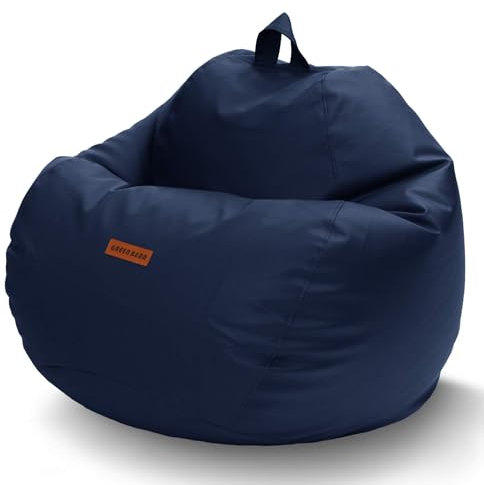 Green Bean Sitzsack aus Kunstleder mit EPS Perlen Füllung - 90 x 70 cm - Bean Bag Sitzkissen Sitzpuff Sitzsessel Bodenkissen Lounge - Dunkelblau
