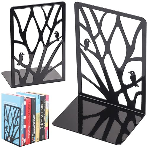RICOO Buchstütze Bücherstützen Bücherhalter 2-er Set Metall Buchständer für Regal BS202x2 Originell Buch Halterung Bücher Buchstopper Deko Zubehör Book Holder Vintage Book-Ends 12x9x18 cm Schwarz