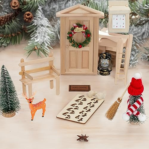EDWINENE Wichteltür Zubehör Weihnachten Set, Nissedor Miniatur Weihnachtswichtel Tür, Holz Wichtel Tür Deko für Weihnachten