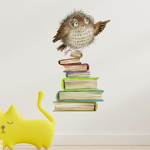 HGDESIGN® Wandtattoo Wandaufkleber Eule auf Bücher Buch Kinderzimmer Babyzimmer Arbeitszimmer Wohnzimmer Schlafzimmer Kind Baby Junge Mädchen Wandsticker Selbstklebend Wanddeko (D)