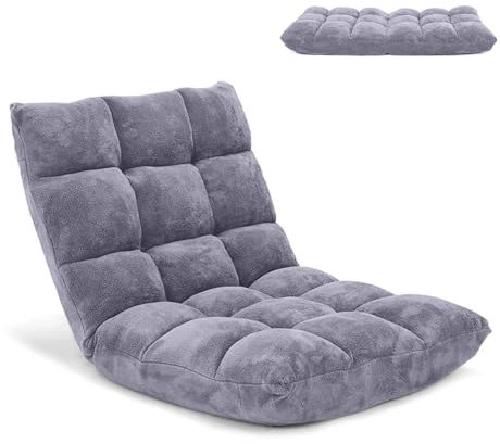 Multigot Folding Floor Chair, 14 Positions Adjustable Lazy Recliner with Back Support, Lazy Lounger Bed for Gaming Reading Resting (Gray)