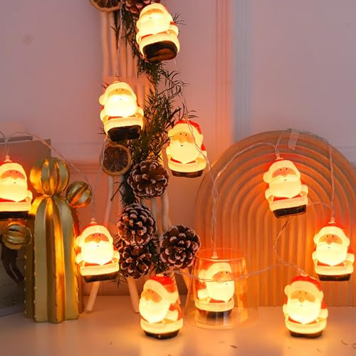 Skeadex Christmas Fairy Lights Battery Operated 1.5m 10LED Santa Claus Snowman Christmas Lights Waterproof IP54 Christmas Decorations Indoor Lights for Bedroom Window Garden Xmas Tree Decor (A)