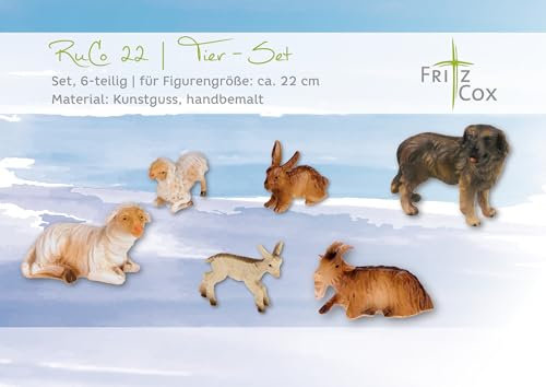 FRITZ COX Tierset zur RuCo Krippe | 6 teilig | vollgegossen und handbemalt | original Tiere aus der Krippenserie RuCo | optimale Ergänzung zu den RuCo Krippenfiguren
