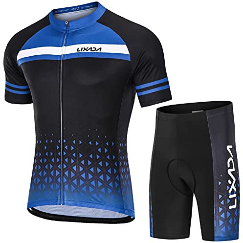 YIWENG Herren-Radtrikot-Set,atmungsaktiv,schnell trocknend,kurzärmelig und gepolsterte Shorts,MTB-Radsport-Outfit-Set,Cycling Clothing Set