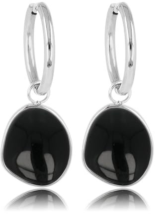 Silberohrringe mit Onyx Edelsteinanhänger - 36 mm- Ohrringe mit Edelsteinen - Mehrere Farben und GröBe - Echter Edelstein - Bleibt Schön und Kein Irritation