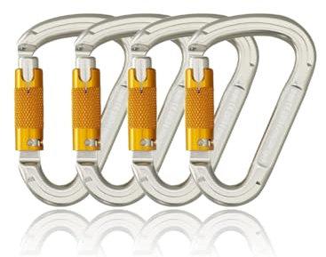 SOB Karabiner Kletterkarabiner Karabinerhaken aus Aluminium Schlüsselanhänger Karabinerhaken für hohe Beanspruchung mit Schraubsicherung zum Klettern, Abseilen, Hängematten (25KN(4 Pack))