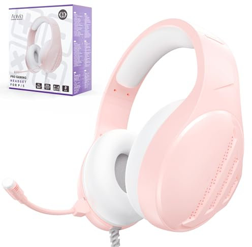 Anivia Pink Gaming Headphones with Mic for Girls, Gaming Headset with Microphone, 3.5mm Plug, Wired Over-Ear Headphones for PC Computer, Laptop, Mac, PS4, PS5, Xbox One-1