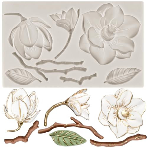 MYPRACS Camelia Flower Silicone Mould Flower and Leaf Fondant Mould for Cake Decoration Cupcake Topper Candy Chocolate Polymer Clay Gum Paste Moulds Set of 1