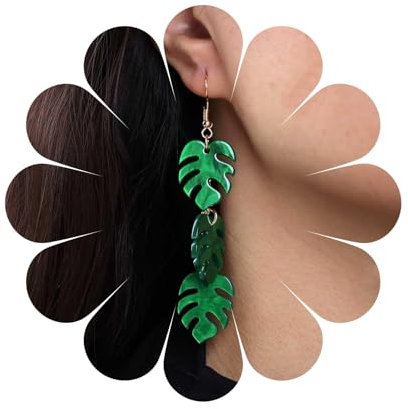 Cimenexe Böhmische Emaille Blatt Ohrringe - Grün Acryl Tropfen, Lange Harz Haken, Minimalistische Pflanze - Schmuck Für Frauen Und Mädchen Geschenke