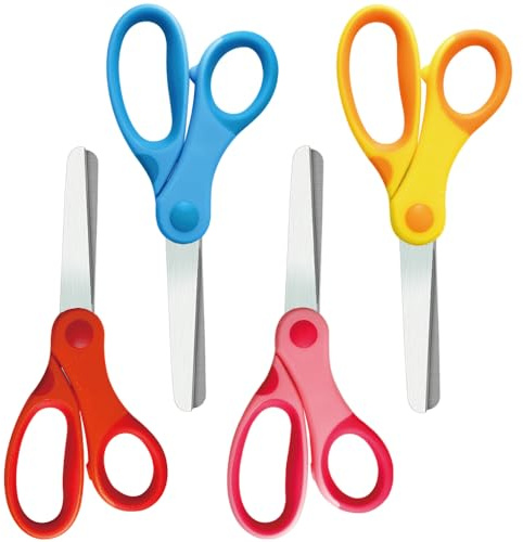 CHNZAO 5 Safety Blunt Tip Kids Scissors, 4 Pack School Supplies Ages 4-8