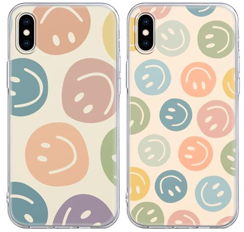 Foonary 2 Stück Transparent Hülle für Apple iPhone XS Max 6,5, Handyhülle mit Frauen Mädchen Aesthetic Smiley Muster Motiv Design Case, Silikon Schutzhülle Cover für iPhone XS Max, Smiley 01