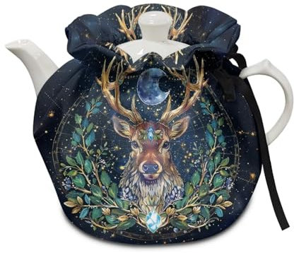 Poceacles Deer Moon Print Tea Cosy for Teapot Tea Pot Dust Cover Keep Warm Breakfast Pot Protector Cover Washable Kettle Cover for Teapot Coffee Pot for Hotel Tea Party Restaurant