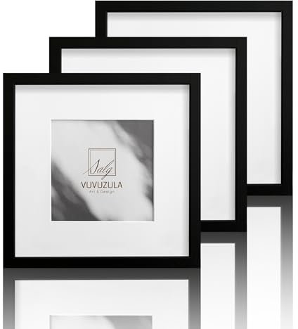 VUVUZULA Bilderrahmen 20x20cm Schwarz Holz Quadratisch 3er Set Holzrahmen Fotorahmen MDF Rahmen mit Passepartout 12x12cm