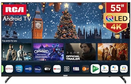 RCA QLED Smart TV 55 Pulgadas UHD 4K HDR Android Televisión con Tecnología Quantum Dot, Google Assistant, WiFi, Bluetooth, DVB-T/T2-C-S/S2, Dolby Audio - RAQ55UN1