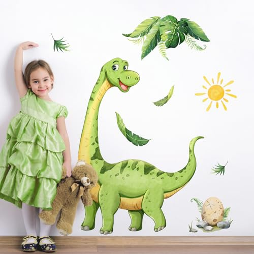 Decvictor Wandtattoo Großer Niedlicher Dinosaurier Wandaufkleber Cartoon Brachiosaurus Dinosaurier Wandsticker Kinderzimmer Babyzimmer Jungenzimmer Mädchenzimmer Wanddeko (W86 * H120 cm)