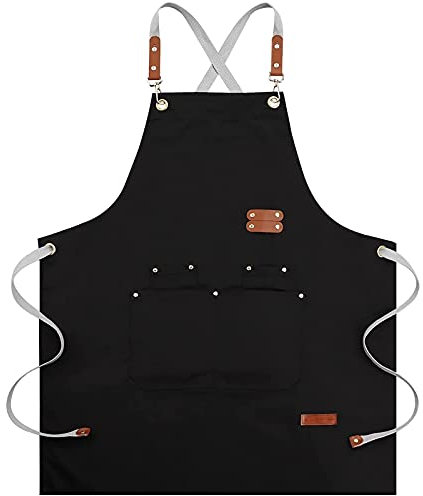Hethlif SchüRze-Kreuz RüCken SchüRze für Herren Damen,Kochen SchüRzen mit Verstellbaren TräGern und GroßEn für BBQ & Grill (Schwarz)