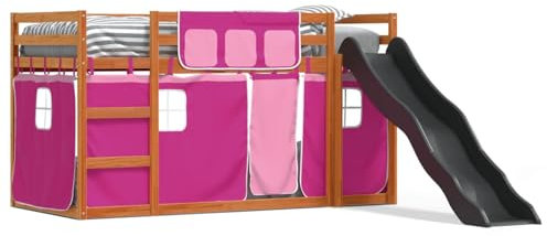 Somanki Letto a Castello con Scivolo e Tende Rosa 80x200 cm,Letto per Camerette,Letto a Castello,Giroletto Classico Elegante Robusto Struttura Telaio Letto-3284124