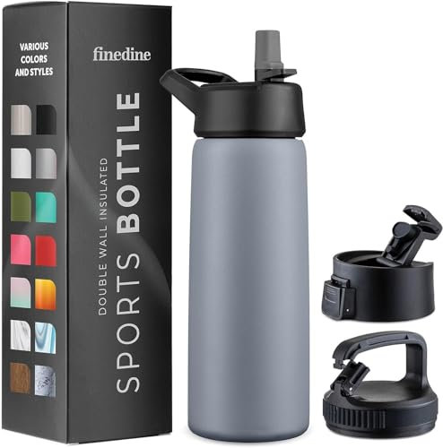 750ml Triple Walled, Insulated Water Bottles with Straw - Stainless Steel Metal Bottle W/ 3 Leak Proof Lids - For Travel, School, Sports, Gym/Men, Women (Modern Lava Gray)