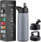 750ml Triple Walled, Insulated Water Bottles with Straw - Stainless Steel Metal Bottle W/ 3 Leak Proof Lids - For Travel, School, Sports, Gym/Men, Women (Modern Lava Gray)