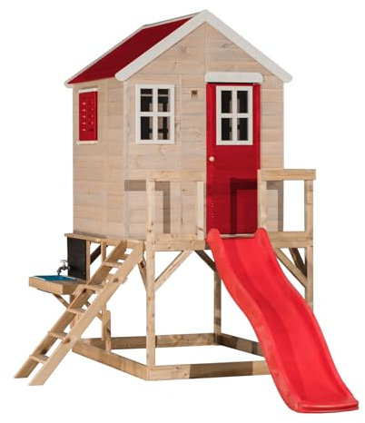 Wendi Toys M22-K Stelzenhaus Holz mit Rutsche, Outdoor-Küche, Kletterturm Kinder Garten 310×197×242 cm, mit Tafel, Leiter, wetterfest