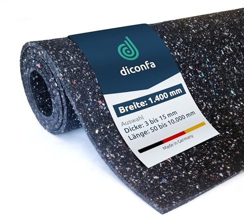 diconfa Bautenschutzmatte BREITE 1400mm (140cm) - WÄHLBAR - Dicke: 3mm bis 15mm - LÄNGE: 0,05m bis 10m - Auswahl: 0,9m (90cm) lang, 10mm stark - Gummimatte Meterware Gummigranulat Gummiregenerat