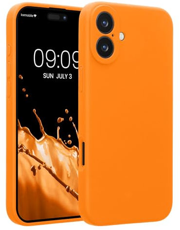 kwmobile Handyhülle kompatibel mit Apple iPhone 16 Plus Hülle - gummierte Handy Case aus Silikon in Fruity Orange