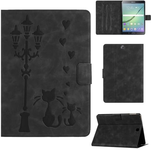 Rosbtib Funda para Samsung Galaxy Tab S2 9.7 Pulgadas 2015 SM-T810/T815 Funda Protectora de Piel sintética con Soporte, Una Pareja de Gatos íntimos bajo una farola, para Galaxy Tab S2 9.7, Negro