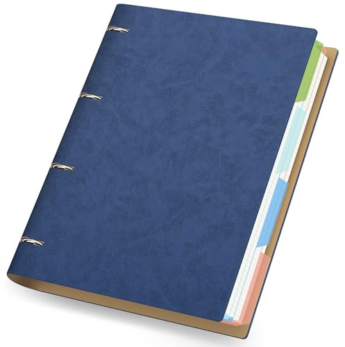Yarotm Quaderno ad Anelli A4-1 Pezzo Agenda a4 Quadretti 5mm con Divisori - 100GSM Pagine 150 Fogli Ring Binder Riutilizzabile Notebook 21.5x28cm in Pelle PU Blu Scuro - Raccoglitore con 4 Anelli