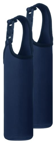 sourcing map 2pcs Neoprene Carrier Water Bottle Sleeve, 15.5-20oz Insulated Water Glass Bottle Carrier Bag Collapsible Drink Bottle Sleeve Cover Holder with Handle, Navy Blue