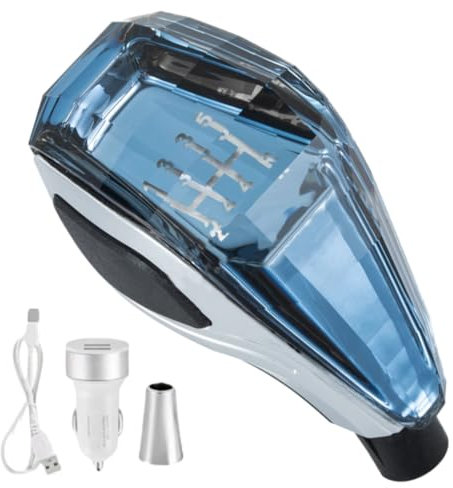 Riloer Pomo de palanca de cambios de coche de 5 velocidades, perilla de palanca de cambios de cristal activado por tacto con luz LED ultra iluminada, para vehículos de transmisión manual de cinco